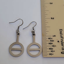 Load image into Gallery viewer, Agender Earrings, Non Binary Dangle Drop Earrings, Machine Cut Stainless Steel Charms