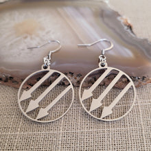 Load image into Gallery viewer, Anti Fascist Earrings, Iron Front Drop Dangle Earrings, Machine Cut Stainless Steel Charms