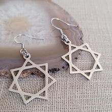 Load image into Gallery viewer, Heptagram Earrings, Seven Pointed Star, Stainless Steel Machine Cut Charms, Drop Dangle Earrings