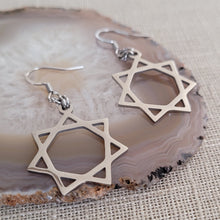 Load image into Gallery viewer, Heptagram Earrings, Seven Pointed Star, Stainless Steel Machine Cut Charms, Drop Dangle Earrings