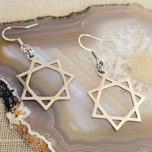 Load image into Gallery viewer, Heptagram Earrings, Seven Pointed Star, Stainless Steel Machine Cut Charms, Drop Dangle Earrings