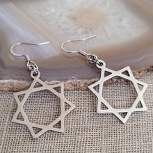 Load image into Gallery viewer, Heptagram Earrings, Seven Pointed Star, Stainless Steel Machine Cut Charms, Drop Dangle Earrings