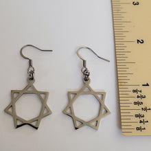 Load image into Gallery viewer, Heptagram Earrings, Seven Pointed Star, Stainless Steel Machine Cut Charms, Drop Dangle Earrings