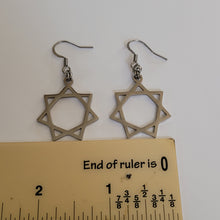 Load image into Gallery viewer, Heptagram Earrings, Seven Pointed Star, Stainless Steel Machine Cut Charms, Drop Dangle Earrings