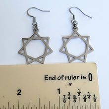 Load image into Gallery viewer, Heptagram Earrings, Seven Pointed Star, Stainless Steel Machine Cut Charms, Drop Dangle Earrings