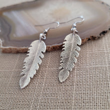 Load image into Gallery viewer, Feather Earrings, Silver Dangle Drop Earrings