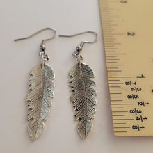 Load image into Gallery viewer, Feather Earrings, Silver Dangle Drop Earrings