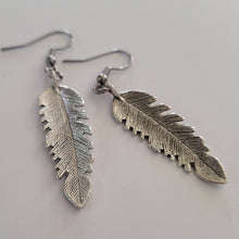 Load image into Gallery viewer, Feather Earrings, Silver Dangle Drop Earrings