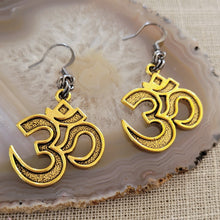 Load image into Gallery viewer, Ohm Earrings, Antique Brass with Gunmetal Findings, Long Dangle Drop Earrings