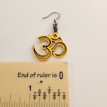 Load image into Gallery viewer, Ohm Earrings, Antique Brass with Gunmetal Findings, Long Dangle Drop Earrings