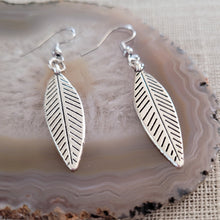 Load image into Gallery viewer, Leaf Earrings,  Silver Dangle Drop Earrings, Plant Mom Jewelry