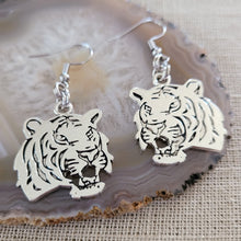 Load image into Gallery viewer, Tiger Earrings,  Silver Dangle Drop Earrings, Cat Lady Jewelry