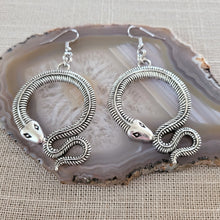 Load image into Gallery viewer, Coiled Snake Earrings,  Silver Dangle Drop Earrings