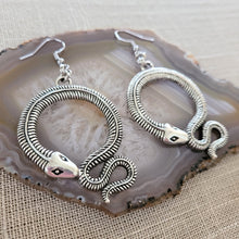 Load image into Gallery viewer, Coiled Snake Earrings,  Silver Dangle Drop Earrings