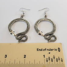 Load image into Gallery viewer, Coiled Snake Earrings,  Silver Dangle Drop Earrings