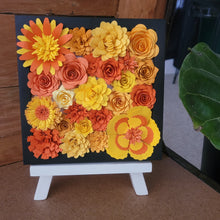 Load image into Gallery viewer, Orange and Yellow Flower Frame, Handmade Paper Flowers, 6x6 Black Frame Wall Art