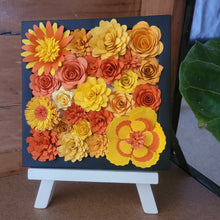 Load image into Gallery viewer, Orange and Yellow Flower Frame, Handmade Paper Flowers, 6x6 Black Frame Wall Art