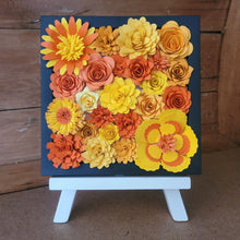 Load image into Gallery viewer, Orange and Yellow Flower Frame, Handmade Paper Flowers, 6x6 Black Frame Wall Art