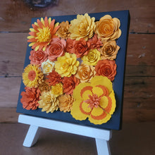 Load image into Gallery viewer, Orange and Yellow Flower Frame, Handmade Paper Flowers, 6x6 Black Frame Wall Art