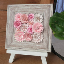 Load image into Gallery viewer, Pastel Pink Flowers Frame, Handmade Paper Flowers, 6x6 Woodgrain Frame, Nursery Powder Room Decor