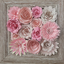 Load image into Gallery viewer, Pastel Pink Flowers Frame, Handmade Paper Flowers, 6x6 Woodgrain Frame, Nursery Powder Room Decor