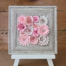 Load image into Gallery viewer, Pastel Pink Flowers Frame, Handmade Paper Flowers, 6x6 Woodgrain Frame, Nursery Powder Room Decor