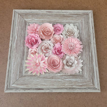 Load image into Gallery viewer, Pastel Pink Flowers Frame, Handmade Paper Flowers, 6x6 Woodgrain Frame, Nursery Powder Room Decor