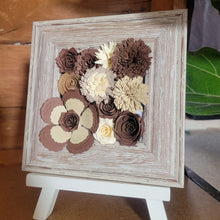 Load image into Gallery viewer, Brown and Cream Floral Frame, Handmade Paper Flowers, 6x6 Woodgrain Frame, Nursery Powder Room Decor