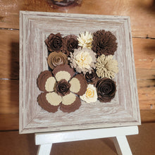 Load image into Gallery viewer, Brown and Cream Floral Frame, Handmade Paper Flowers, 6x6 Woodgrain Frame, Nursery Powder Room Decor