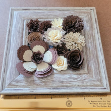 Load image into Gallery viewer, Brown and Cream Floral Frame, Handmade Paper Flowers, 6x6 Woodgrain Frame, Nursery Powder Room Decor