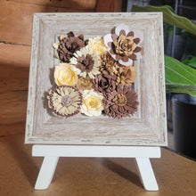 Load image into Gallery viewer, Brown Flower Frame, Handmade Paper Flowers, 6x6 Woodgrain Frame, Nursery Powder Room Decor