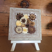 Load image into Gallery viewer, Brown Flower Frame, Handmade Paper Flowers, 6x6 Woodgrain Frame, Nursery Powder Room Decor
