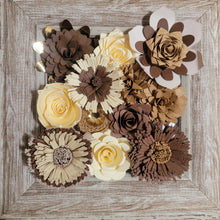 Load image into Gallery viewer, Brown Flower Frame, Handmade Paper Flowers, 6x6 Woodgrain Frame, Nursery Powder Room Decor