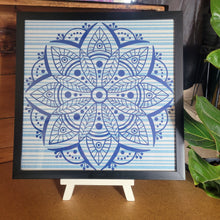 Load image into Gallery viewer, Blue Denim Striped Mandala Framed 12x12 Wall Art Home Decor