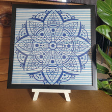 Load image into Gallery viewer, Blue Denim Striped Mandala Framed 12x12 Wall Art Home Decor