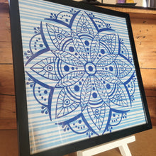 Load image into Gallery viewer, Blue Denim Striped Mandala Framed 12x12 Wall Art Home Decor