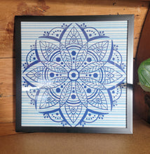 Load image into Gallery viewer, Blue Denim Striped Mandala Framed 12x12 Wall Art Home Decor