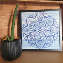 Load image into Gallery viewer, Blue Denim Striped Mandala Framed 12x12 Wall Art Home Decor