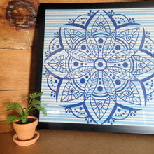 Load image into Gallery viewer, Blue Denim Striped Mandala Framed 12x12 Wall Art Home Decor