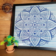 Load image into Gallery viewer, Blue Denim Striped Mandala Framed 12x12 Wall Art Home Decor
