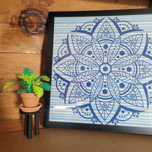 Load image into Gallery viewer, Blue Denim Striped Mandala Framed 12x12 Wall Art Home Decor