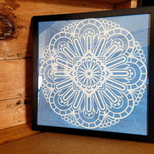 Load image into Gallery viewer, Blue and White Mandala Framed 12x12 Wall Art Home Decor