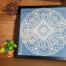 Load image into Gallery viewer, Blue and White Mandala Framed 12x12 Wall Art Home Decor