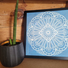 Load image into Gallery viewer, Blue and White Mandala Framed 12x12 Wall Art Home Decor