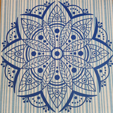 Load image into Gallery viewer, Blue Denim Striped Mandala Framed 12x12 Wall Art Home Decor