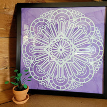 Load image into Gallery viewer, Purple and White Mandala Framed 12x12 Wall Art Home Decor