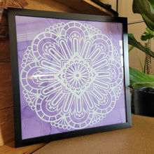 Load image into Gallery viewer, Purple and White Mandala Framed 12x12 Wall Art Home Decor
