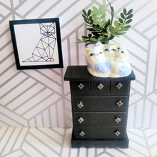 Load image into Gallery viewer, ZZ Plant, 3 inch Miniature Paper Plant in Vintage Cat Planter