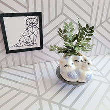 Load image into Gallery viewer, ZZ Plant, 3 inch Miniature Paper Plant in Vintage Cat Planter