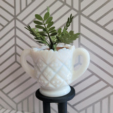 Load image into Gallery viewer, ZZ Plant, 3 inch Miniature Paper Plant in Vintage Milk Glass Planter